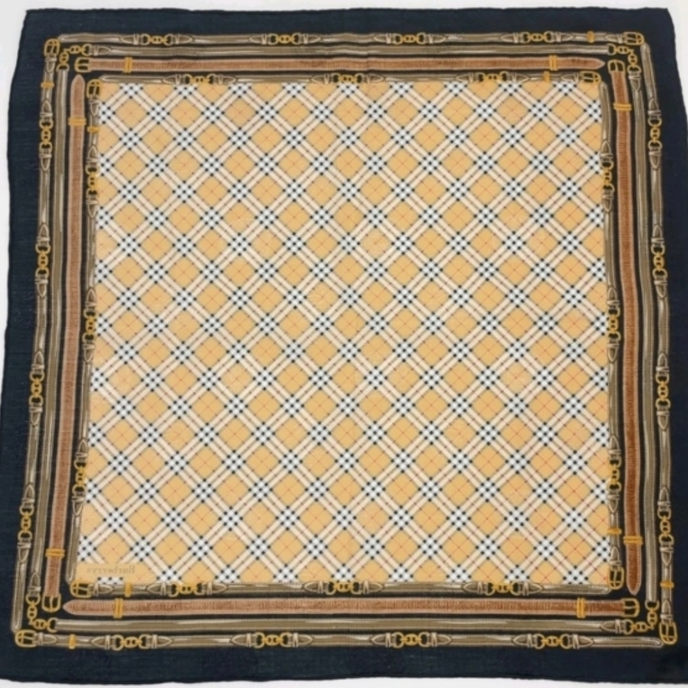 BURBERRYS Vintage Nova Check Silk Scarf 23x23 Belt Equestrian Print - Picture 3 of 8